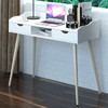 木以成居 电脑桌台式家用 北欧简约实木腿书桌办公桌带抽屉 仿实木白色LY-4132