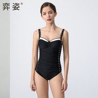 弈姿女士泳衣 小胸聚拢连体游泳衣 保守修身温泉泳衣 女 遮肚显瘦泳衣泳装 EZI18W012 黑色 L