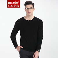 红豆 Hodo 男装 羊毛衫男时尚修身纯色圆领男士羊毛衫 S5黑色 175/92A