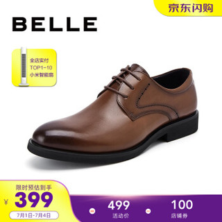 BELLE/百丽男鞋春季新款大码商务英伦风正装牛皮鞋内增高百搭婚鞋10822CM8 棕绒里 37