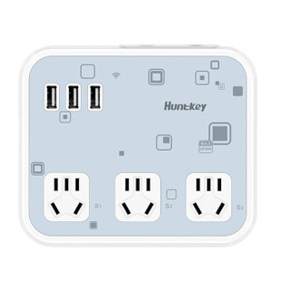 航嘉（Huntkey）新国标WIFI插座 远程控制 插线板 插排 排插 智能USB 3位+3孔USB 2.4A快充 白 SST302(1.8米)