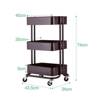 心家宜 带轮推车客厅收纳架43.5*33*74cm 厨房置物架 储物家用货架 可移动美容美甲整理架 咖啡色984134CF