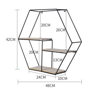 美达斯 墙面搁板搁架 墙上置物架储物架 免打孔无痕钉安装 墙面装饰创意格子 铁艺架子六边形14511