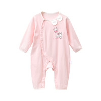 贝吻 婴儿衣服新生儿初秋长袖偏襟连体衣0-3个月宝宝爬服6199 粉色 0-3个月