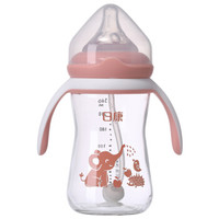 日康（rikang）奶瓶 玻璃奶瓶新生儿婴儿吸管奶瓶 宝宝奶瓶宽口带手柄240ml 粉 RK-N1022