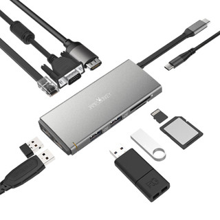 贱驴 Type-C扩展坞 USB-C转HDMI转换器雷电3充电转换头 带网口十合一多功能拓展坞适用苹果MacBook华为mate