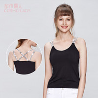 都市丽人19新品内衣女光面棉质字母肩带带杯背心2V9500 黑色 XL