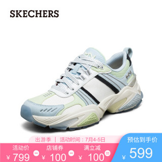 Skechers斯凯奇2020春夏设计师款时尚撞色女鞋 拼接绑带运动休闲鞋133001 蓝色/多彩色/BLMT 38.5