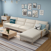 北欧布艺沙发小户型转角客厅三人贵妃沙发现代简约可拆洗沙发组合-单双+贵妃-米白色