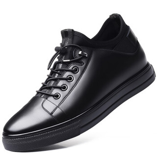 宜驰 EGCHI 休闲商务潮流隐形内增高板鞋子男士厚底耐磨 KC88022 黑色 39