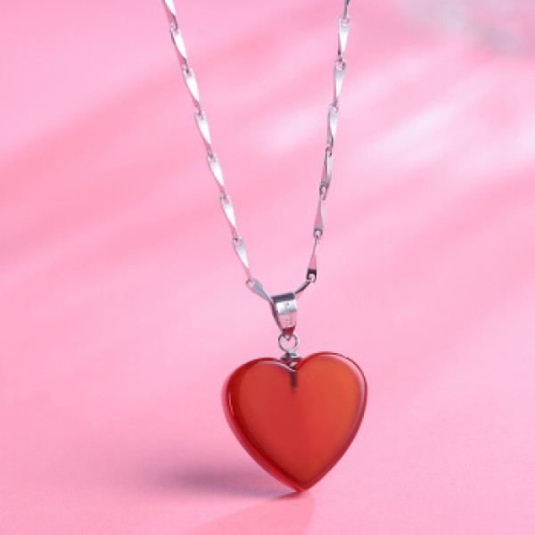 istone 石头记红玛瑙心形吊坠情侣爱心项链925银锁骨链女款