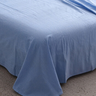 居逸生活 四件套纯棉针织棉条纹 1.8米床纯棉水洗素色四件套 床单款蓝色