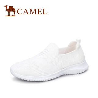 骆驼（CAMEL） 女士 轻盈透气飞织圆头平底休闲鞋 A91043616 白色 35