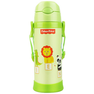 美国费雪婴儿童吸管杯 宝宝学饮杯背带水壶喝水训练杯子420ML 绿色