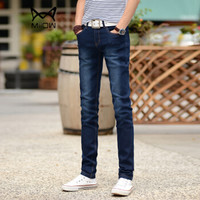 猫人（MiiOW）牛仔裤 男士时尚休闲简约纯色牛仔长裤子B235-105蓝色33