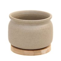 世纪奥桥 肉肉花盆 陶瓷创意花盆 素烧粗陶盆器 简约手工小花盆 仿茶罐形拇指花盆含木托 WY4002