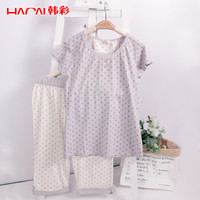 韩彩 (HACAI) 睡衣女纯棉 短袖圆领圆点家居服套装 浅灰 175/100(XXL)