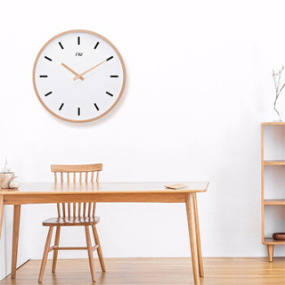 TXL挂钟 客厅钟表实木钟静音时尚现代个性卧室时钟 14英寸简欧线条