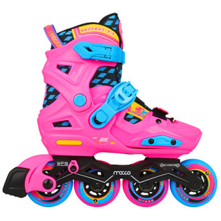 米高溜冰鞋儿童轮滑鞋男女高端平花鞋初学锁轮旱冰鞋全套装S6 粉色套装M码