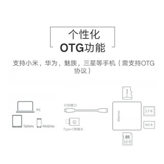 绿巨能（llano）USB3.0读卡器 多功能高速读卡 支持SD/TF/Micro SD/CF存储卡等+Type-C转接头 安卓OTG转换器