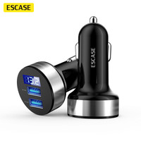 ESCASE 原装车载充电器快充汽车点烟器充电头转换器USB一拖二支持苹果华为荣耀小米等手机铝合金2.4A黑色