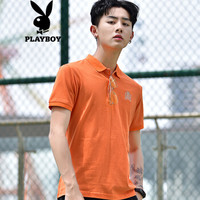 花花公子（PLAYBOY）短袖polo衫男韩版时尚英伦风翻领休闲短袖体恤 桔色 3XL