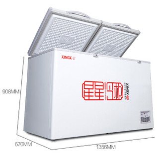 XINGX 星星 370升 商用卧式冰柜 左冷冻右冷藏 卧式冰箱 顶开门双温双箱冷柜 BCD-370E