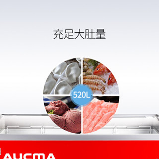 澳柯玛（AUCMA）520升 多篮筐弧形玻璃门商用卧式冷柜  全冷冻展示柜 雪糕陈列柜 SD-520