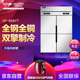 澳柯玛（AUCMA）865升饭店酒店商用四门厨房冰箱　立式全冷冻冰柜 铜管不锈钢冷柜 VF-859YT