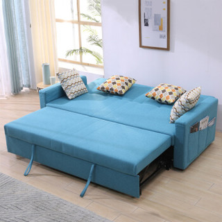 杜沃 沙发床两用折叠双人三人布艺可拆洗多功能推拉简约小户型客厅书房沙发床 2.05米海绵款 深蓝色