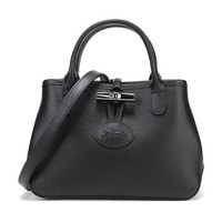 LONGCHAMP 珑骧 2019新品 女士ROSEAU系列黑色牛皮手提单肩斜挎包 1016 871 001