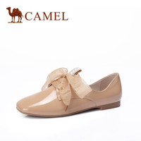 骆驼（CAMEL） 女士 时尚靓丽丝带系带方头单鞋 A91893633 杏色 37