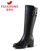 富贵鸟（FUGUINIAO）女靴加绒长筒英伦骑士粗跟时尚百搭G49S658CPC黑色 36