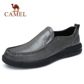 骆驼（CAMEL） 牛皮套脚男士休闲皮鞋 A832155840 灰色 38