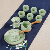 金镶玉 功夫茶具 茶壶茶杯公道杯茶具套装整套 原矿仿宋汝窑侧把套组