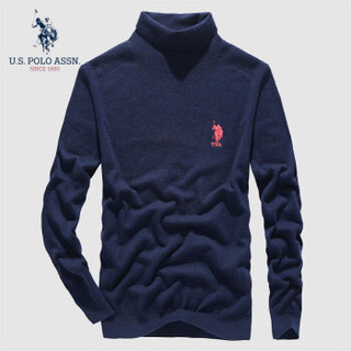 U.S.POLO ASSN. 羊毛衫男 2019秋冬新品时尚商务休闲百搭毛衣半高领纯色修身保暖男装 6194115109 深蓝色 46