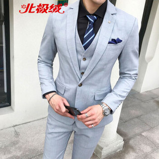 北极绒（Bejirong）西服套装男 2019新款韩版格子西服套装修身商务西装三件套 C317-TZ92 淡蓝色 4XL