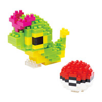 日本nanoblock绿毛虫和精灵球 精灵宝可梦小颗粒拼插拼搭微型积木儿童玩具 12岁+ 800580 男孩女孩生日礼物