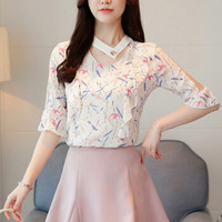 米兰茵（MILANYIN）短袖女装2019秋季新款潮韩版雪纺衫上衣服女衬衫百搭小衫 MLYH669 白色 L