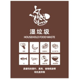 上海干湿分类标签贴纸厨余有害标志贴15*20cm kbt002 湿垃圾