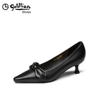 金利来（goldlion）女士尖头细高跟蝴蝶结浅口工作单鞋61991006501P-黑色-38码