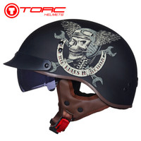 TORC摩托车头盔春夏新款男女复古哈雷头盔电动车小半盔T535/T-55 哑黑 机械师  XXL码