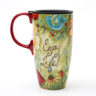 爱屋格林马克杯陶瓷杯带盖简约创意咖啡杯早餐杯家用水杯3LTM1902AN