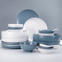 唐贝 碗碟套装 陶瓷碗盘碟餐具组合北欧碗具家用餐具礼盒 理念蓝22头