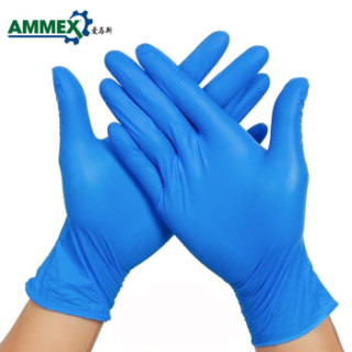 爱马斯(ammex)xnfst42100 一次性深蓝色丁腈手套(无粉 麻面 超韧级)