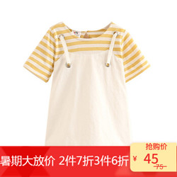贝壳元素宝宝假两件背带裙 夏装新款女童童装儿童条纹裙子qz4718 黄色 140cm *2件
