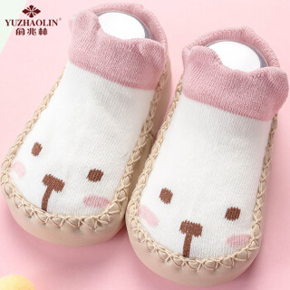 俞兆林（YUZHAOLIN）婴儿鞋袜 宝宝防滑地板袜儿童家居室内学步袜套2双装 粉色兔子+灰色小鹿 12CM