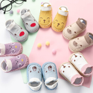 俞兆林（YUZHAOLIN）婴儿鞋袜 宝宝防滑地板袜儿童家居室内学步袜套2双装 粉色兔子+灰色小鹿 12CM
