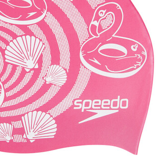 速比涛/Speedo 卖萌时尚可爱印花 贴合舒适快干 护发护耳 长发适用 儿童泳帽 粉色/白色 均码 8083863087