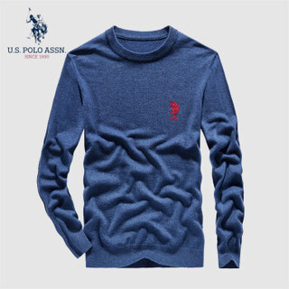 U.S.POLO ASSN. 羊毛衫男 2019秋季新品商务休闲圆领套头纯色带刺绣修身毛衣打底上衣  6194115108 花海蓝 50